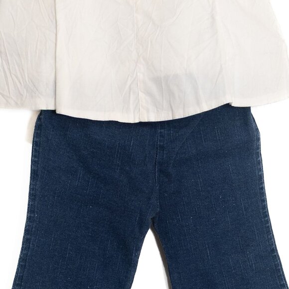 Adams Kids Girls 3 Piece Set White Button-Up Jacket, Glitter Blue Jeans & T-Shir - Picture 8 of 8